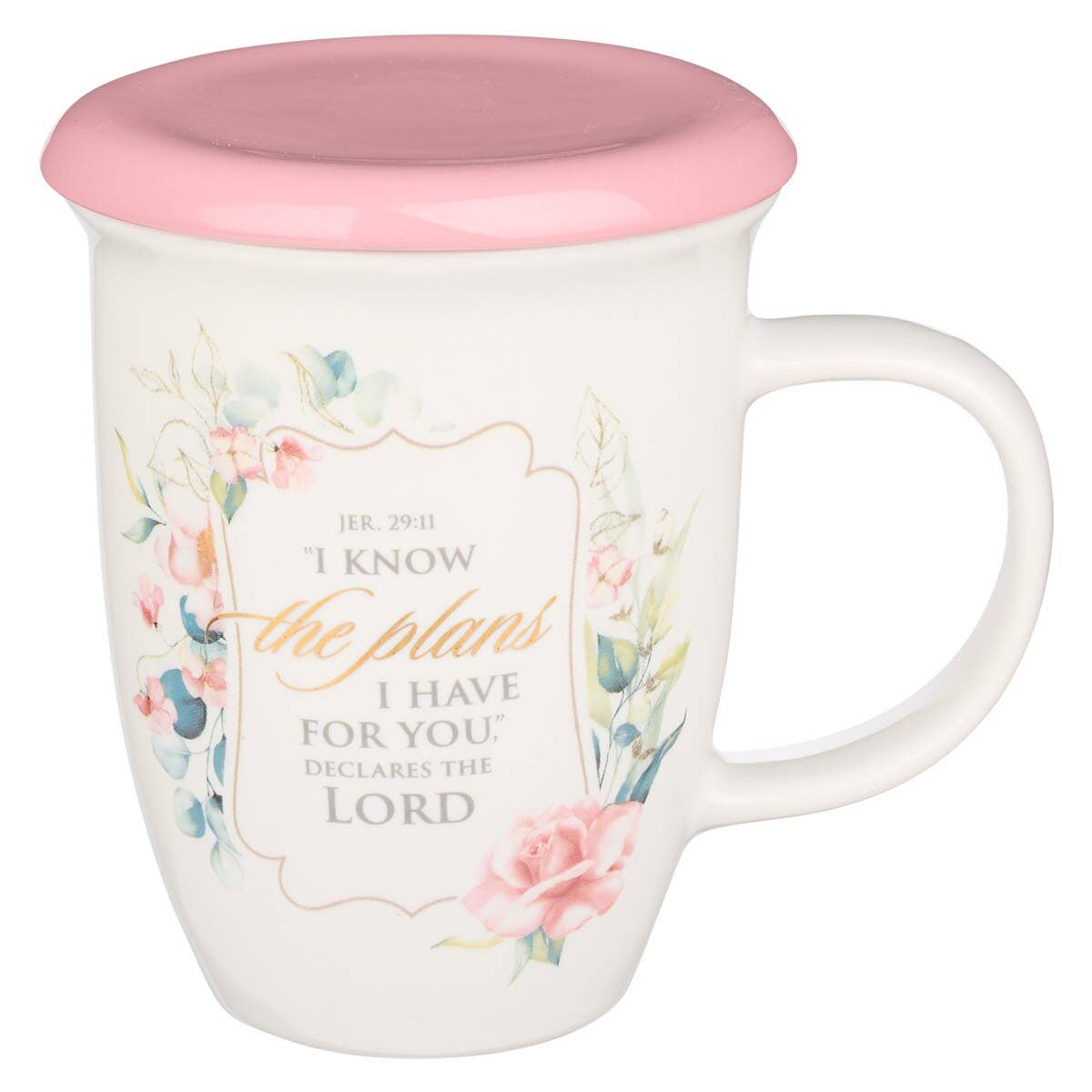 Mug with Lid Pink/White Jer. 29:11