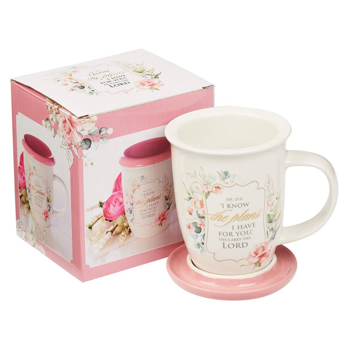 Mug with Lid Pink/White Jer. 29:11