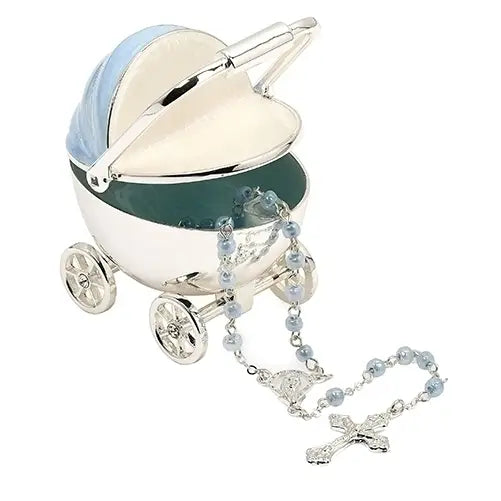 Boy Baby Carriage w/ Rosary