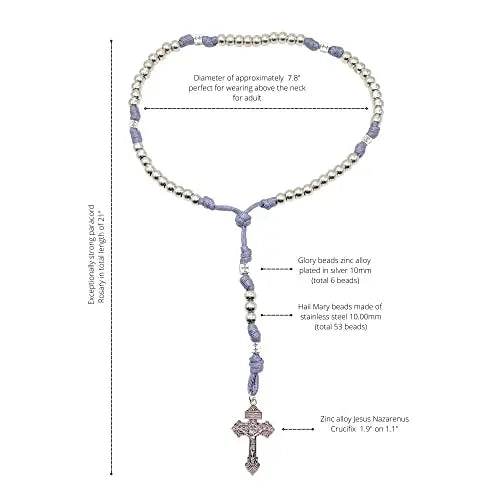 Stainless Steel Silver Paracord Rosary Necklace Beads Rugged Cord Catholic Rosary with Pardon Cross