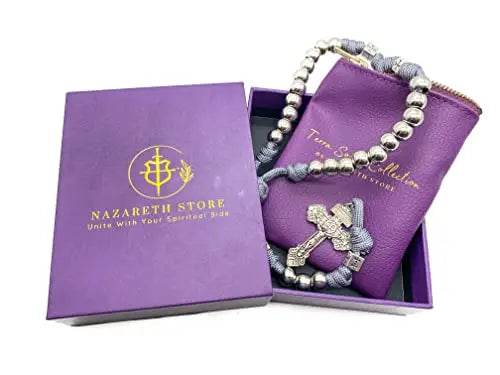 Stainless Steel Silver Paracord Rosary Necklace Beads Rugged Cord Catholic Rosary with Pardon Cross
