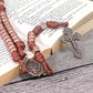 Strong Corded Antique Copper Beads Paracord Rugged Rosary Necklace with St.Michael Medal and Pardon Crucifix