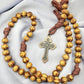 Rugged Cord Wooden Beads Paracord Rosary Necklace Red Bronze St Michael Medal