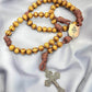 Rugged Cord Wooden Beads Paracord Rosary Necklace Red Bronze St Michael Medal