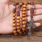 Strong Corded Wooden Beads Paracord Rugged Rosary Necklace with St.Michael Medal and Pardon Crucifix