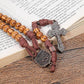 Strong Corded Wooden Beads Paracord Rugged Rosary Necklace with St.Michael Medal and Pardon Crucifix