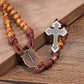 Strong Corded Wooden Beads Paracord Rugged Rosary Necklace with St.Michael Medal and Pardon Crucifix