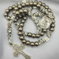 Black Beads Paracord Rosary Necklace 21" St Michael Medal Resin Rugged Chaplet