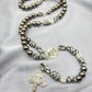 Black Beads Paracord Rosary Necklace 21" St Michael Medal Resin Rugged Chaplet