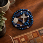 Blue Tiger Eye One Decade Rosary Beads Paracord Set St. Michael Necklace & St. Benedict 22"
