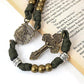 Bronze Beads Green Paracord with Silver Mystery Beads Rosary St Michael Medal & Pardon Crucifix