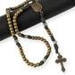 Bronze Beads Green Paracord with Silver Mystery Beads Rosary St Michael Medal & Pardon Crucifix