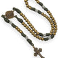 Bronze Beads Green Paracord with Silver Mystery Beads Rosary St Michael Medal & Pardon Crucifix