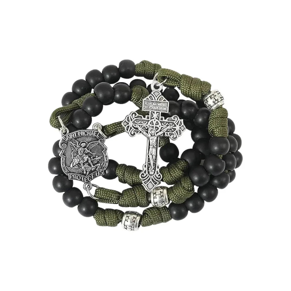 St. Michael Paracord Rosary Beads Rugged Rosary Necklace Strong Corded Catholic Pardon Crucifix