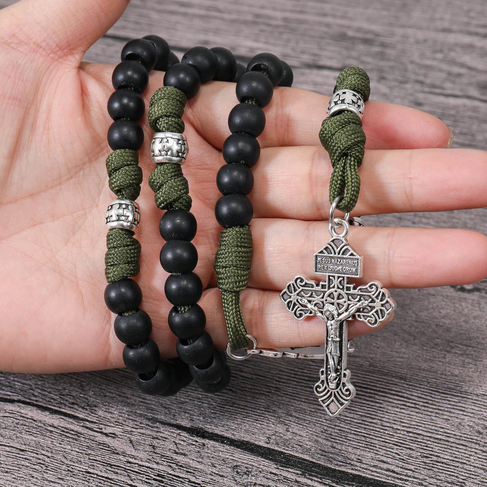 St. Michael Paracord Rosary Beads Rugged Rosary Necklace Strong Corded Catholic Pardon Crucifix
