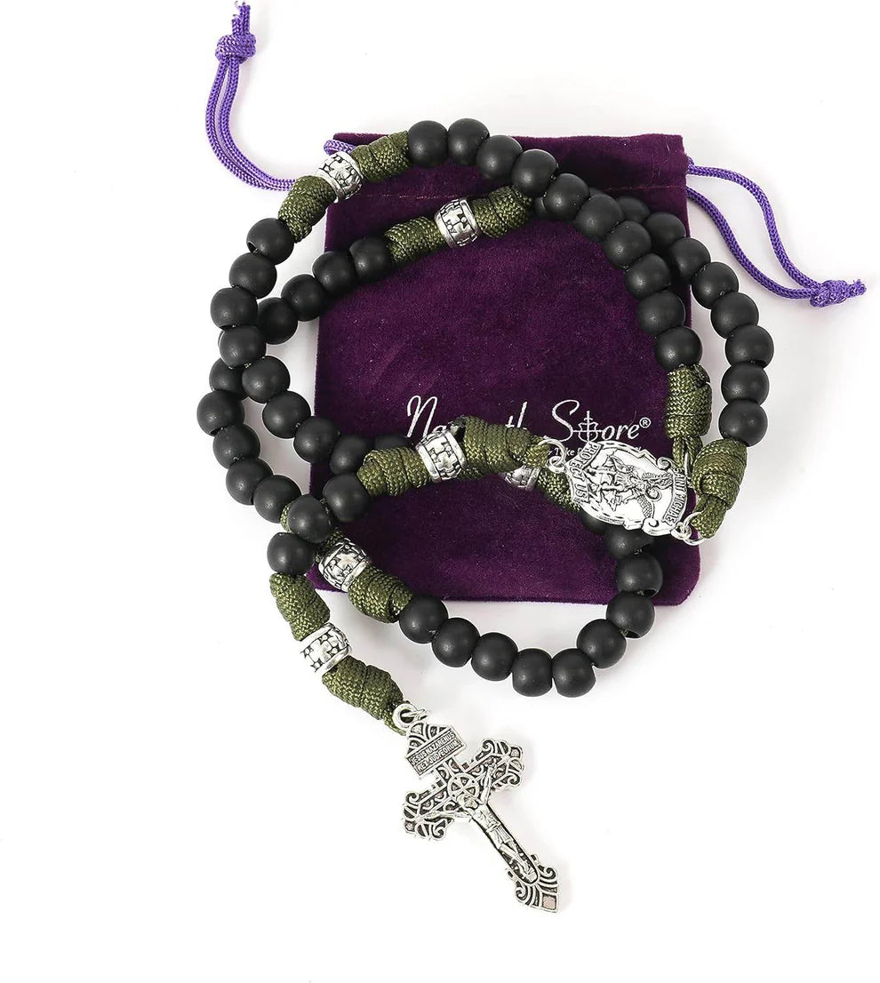 St. Michael Paracord Rosary Beads Rugged Rosary Necklace Strong Corded Catholic Pardon Crucifix