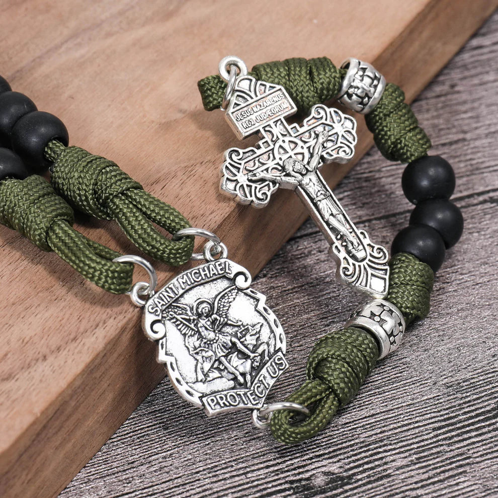 St. Michael Paracord Rosary Beads Rugged Rosary Necklace Strong Corded Catholic Pardon Crucifix