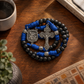 St. Michael Black Beads Blue Paracord Rosary Rugged Beaded Pardon Cross