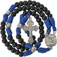 St. Michael Black Beads Blue Paracord Rosary Rugged Beaded Pardon Cross
