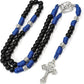 St. Michael Black Beads Blue Paracord Rosary Rugged Beaded Pardon Cross