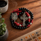St. Michael Black Beads Red Paracord Rosary Rugged Beaded Pardon Cross