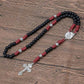 St. Michael Black Beads Red Paracord Rosary Rugged Beaded Pardon Cross