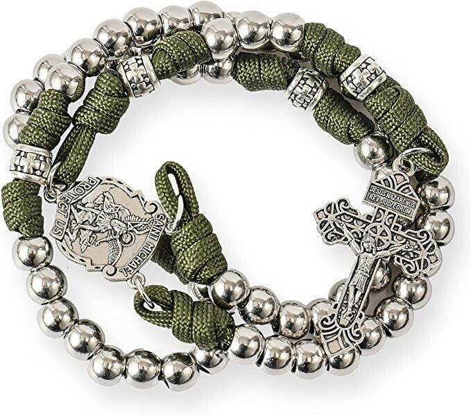 St. Michael Paracord Rosary Necklace Alloy Beads Our Father Jesus Crucifix