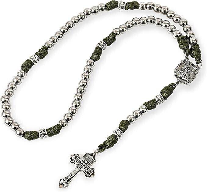 St. Michael Paracord Rosary Necklace Alloy Beads Our Father Jesus Crucifix