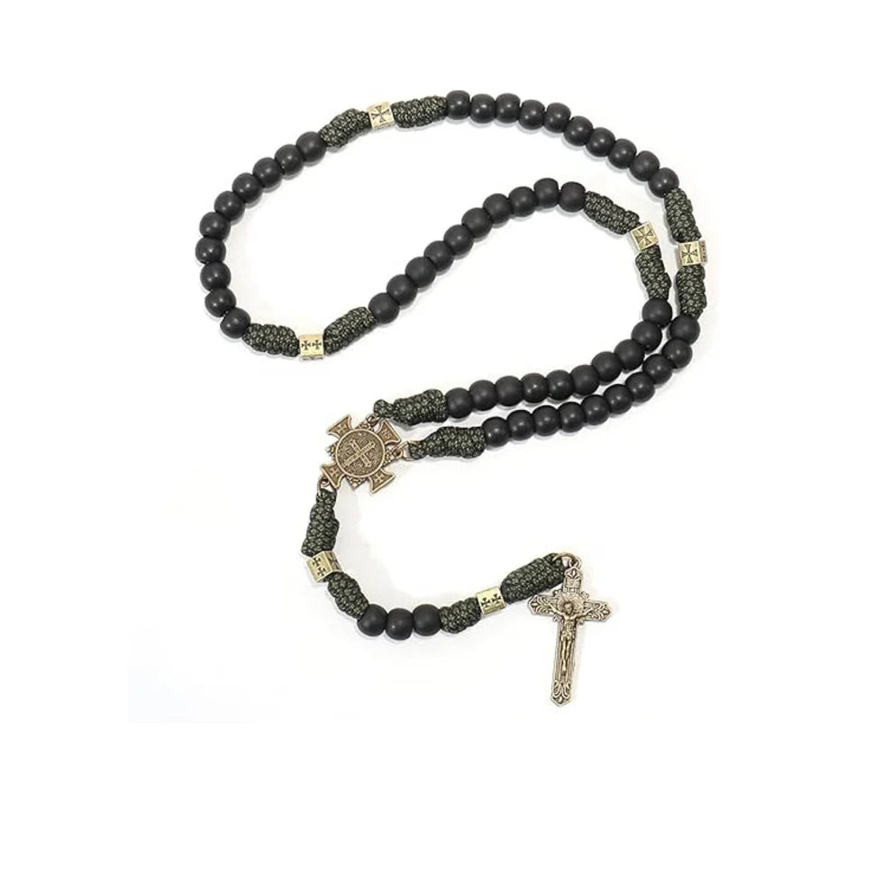 Antique Bronze Black Matte Prayer Beads Paracord Rosary Necklace