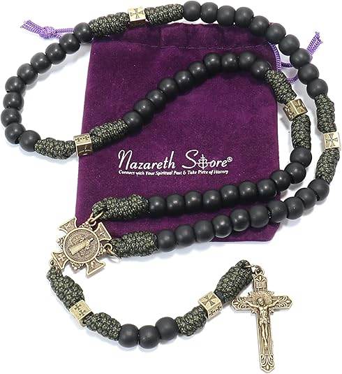 Antique Bronze Black Matte Prayer Beads Paracord Rosary Necklace