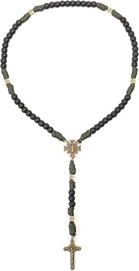 Antique Bronze Black Matte Prayer Beads Paracord Rosary Necklace