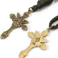 Antique Bronze Metal Rugged Paracord Rosary Necklace Black Matte Prayer Beads with Saint Medal and Crucifix Cross