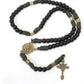 Antique Bronze Metal Rugged Paracord Rosary Necklace Black Matte Prayer Beads with Saint Medal and Crucifix Cross