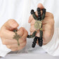 Antique Bronze Metal Rugged Paracord Rosary Necklace Black Matte Prayer Beads with Saint Medal and Crucifix Cross