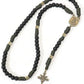 Antique Bronze Metal Rugged Paracord Rosary Necklace Black Matte Prayer Beads with Saint Medal and Crucifix Cross