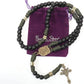 Antique Bronze Metal Rugged Paracord Rosary Necklace Black Matte Prayer Beads with Saint Medal and Crucifix Cross