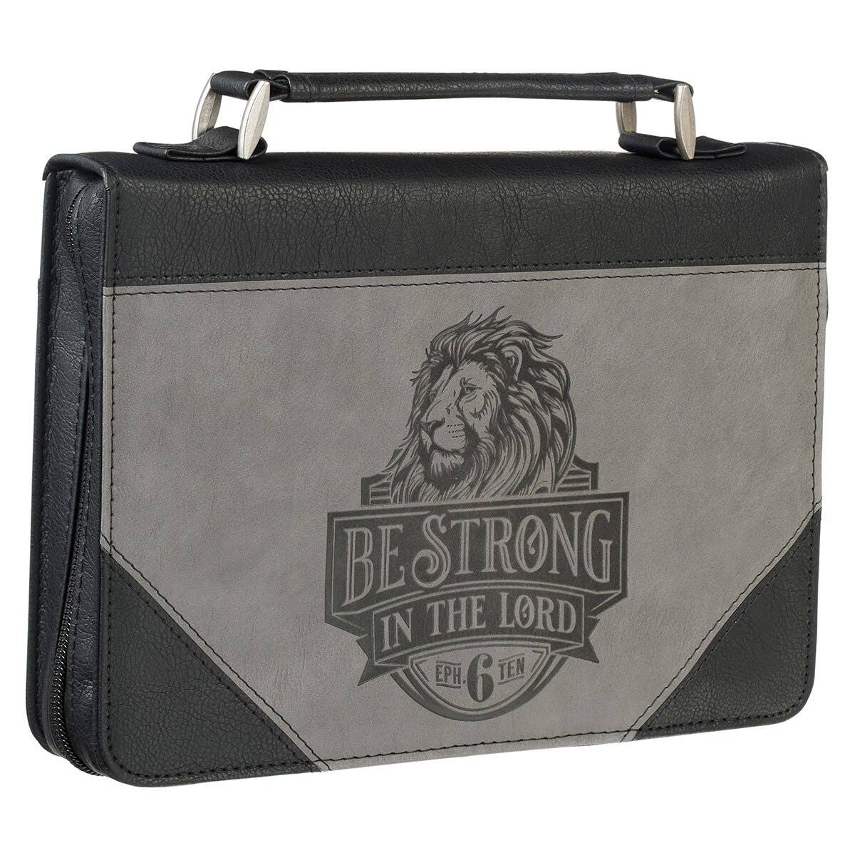 Bible Cover Classic Gray/Black Be Strong Eph. 6:10