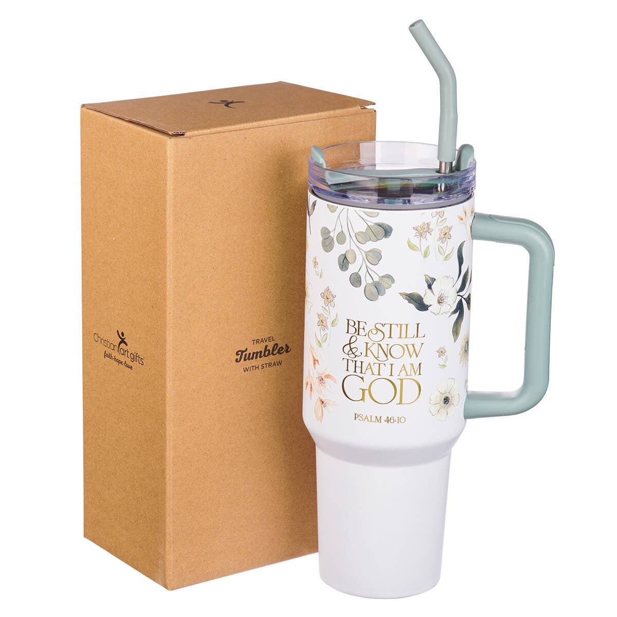 Tumbler w/straw Green Ps. 46:10