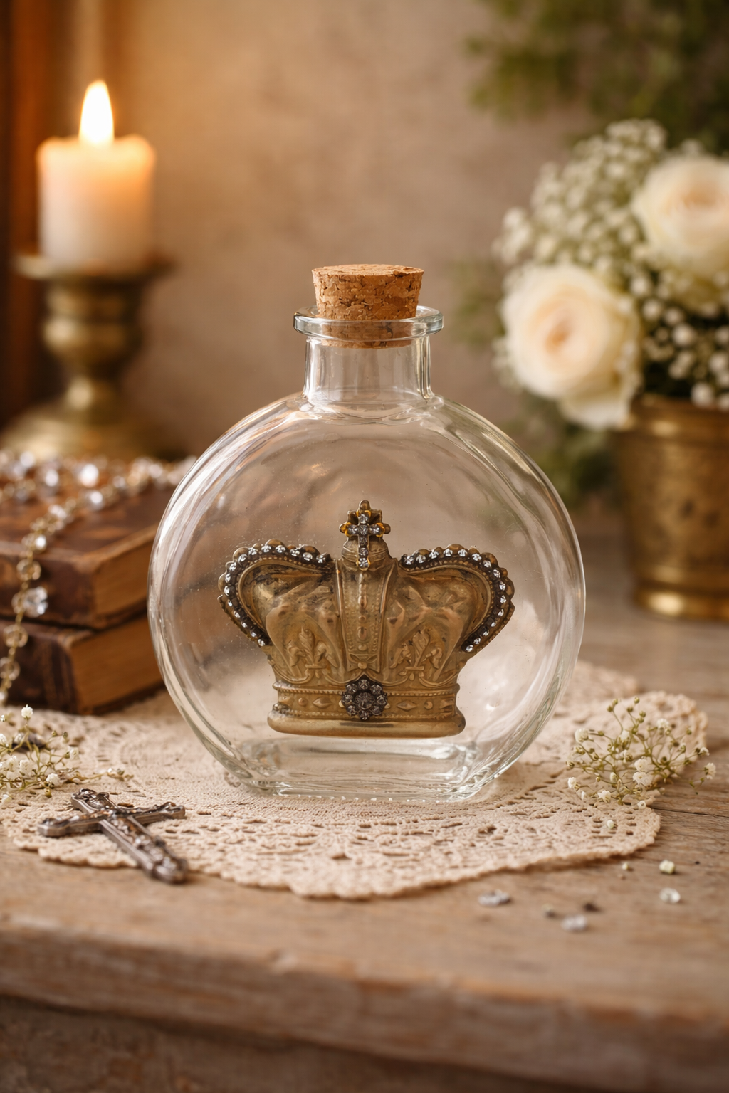 Vintage Holy Water Bottle w/Crown