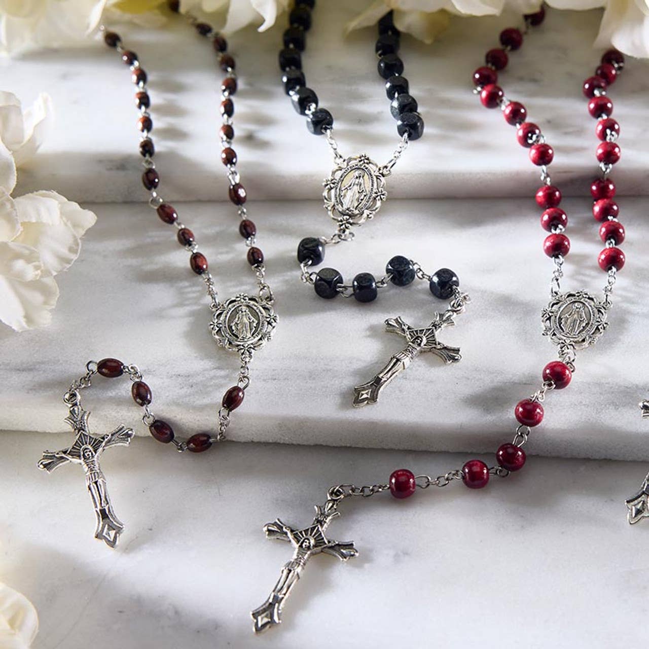 Maroon Round Bead Rosary
