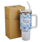 Tumbler w/straw SS Blue Floral Trust Prov. 3:5