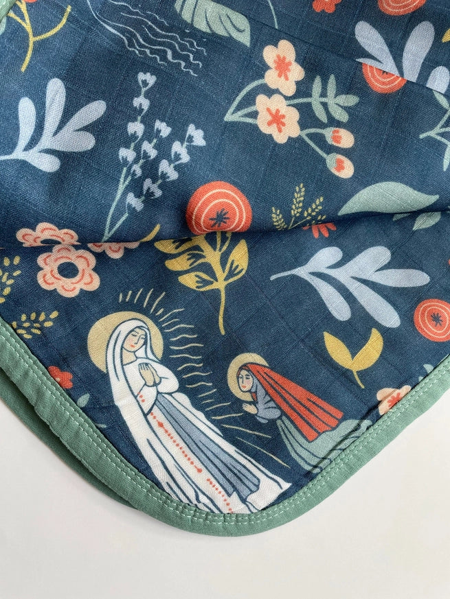 Our Lady of Lourdes & St. Bernadette Quilt - Navy & Beige
