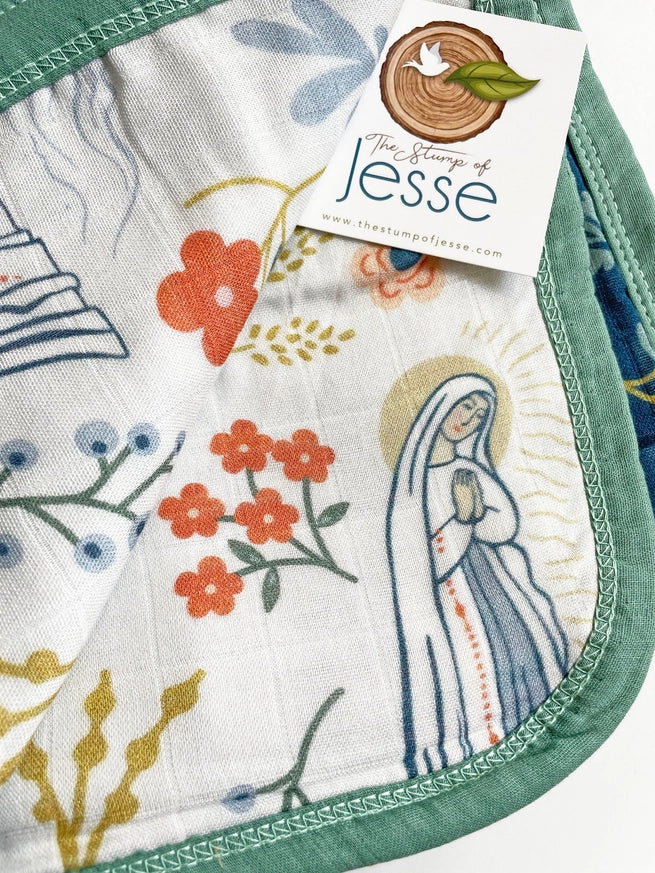 Our Lady of Lourdes & St. Bernadette Quilt - Navy & Beige