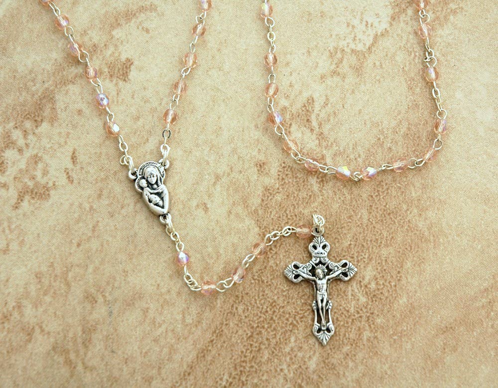 4mm Pink Glass Rosary