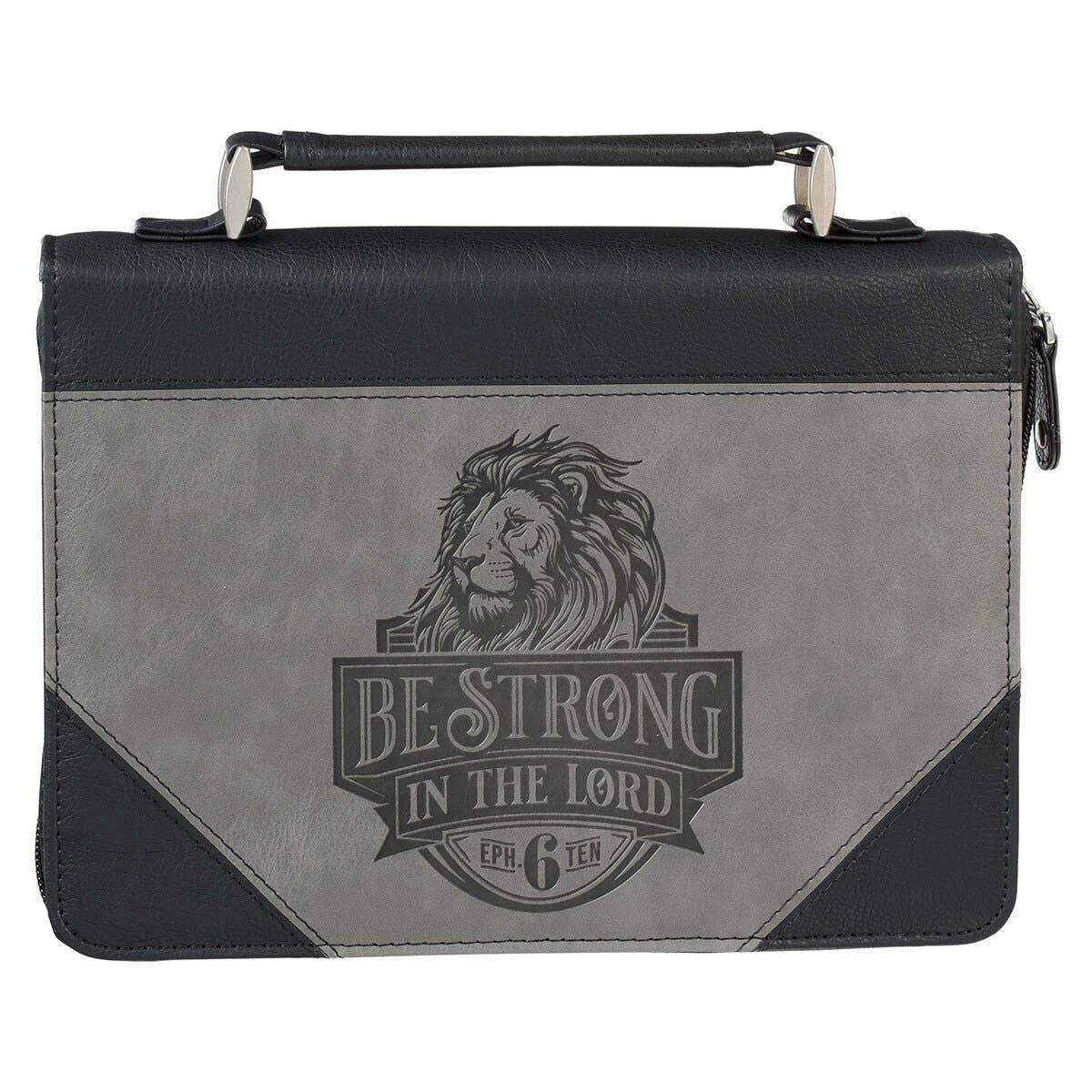 Bible Cover Classic Gray/Black Be Strong Eph. 6:10