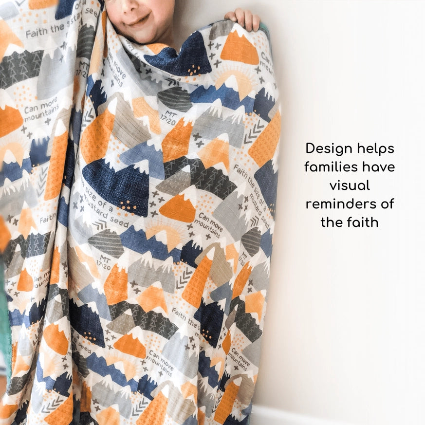 Catholic Luxury Double Sided Muslin Blanket-Faith Moves Mountains