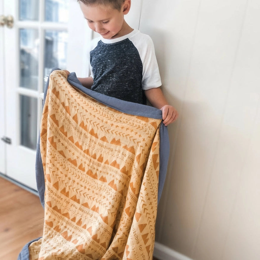 Catholic Luxury Double Sided Muslin Blanket-Faith Moves Mountains