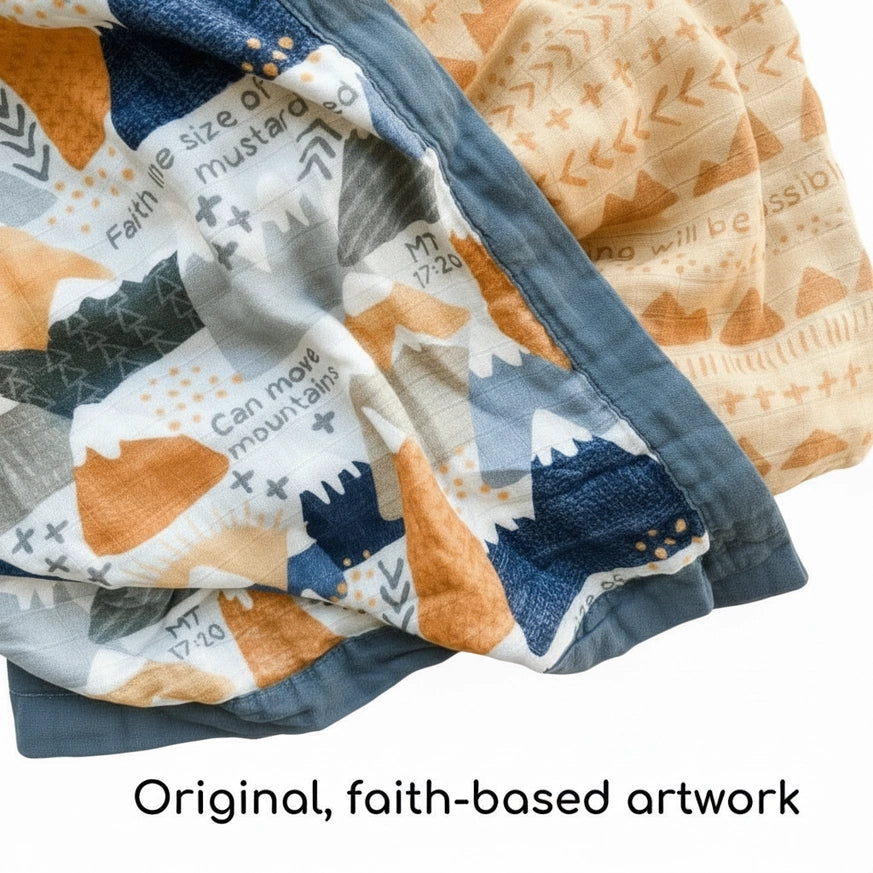 Catholic Luxury Double Sided Muslin Blanket-Faith Moves Mountains