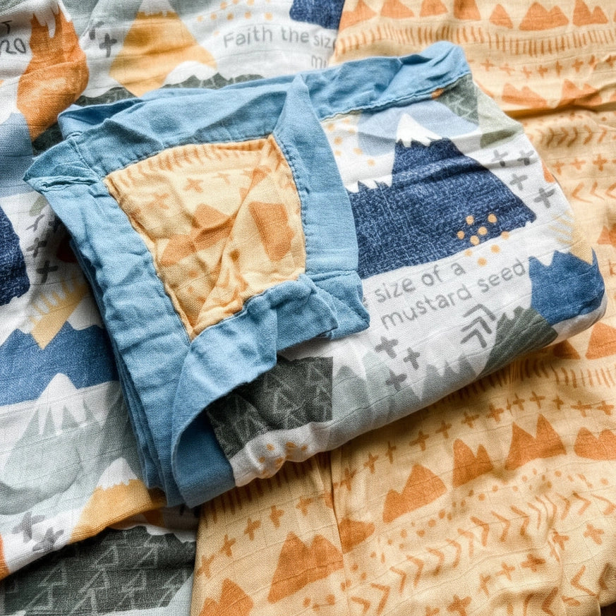 Catholic Luxury Double Sided Muslin Blanket-Faith Moves Mountains