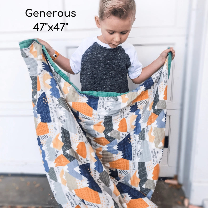 Catholic Luxury Double Sided Muslin Blanket-Faith Moves Mountains